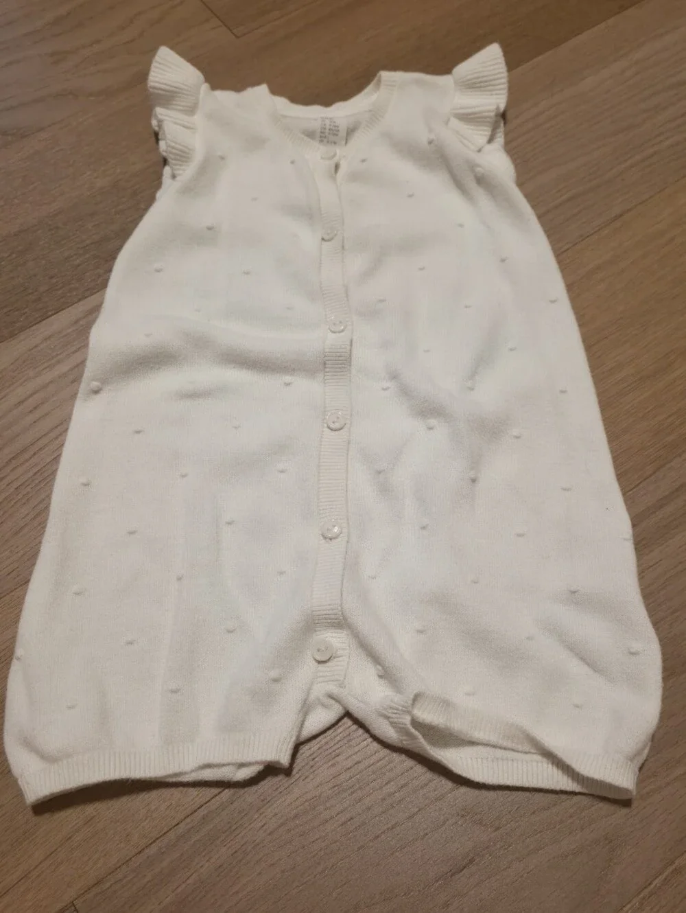 H&M Cream Knit Sleeper Romper with Ruffle Sleeves